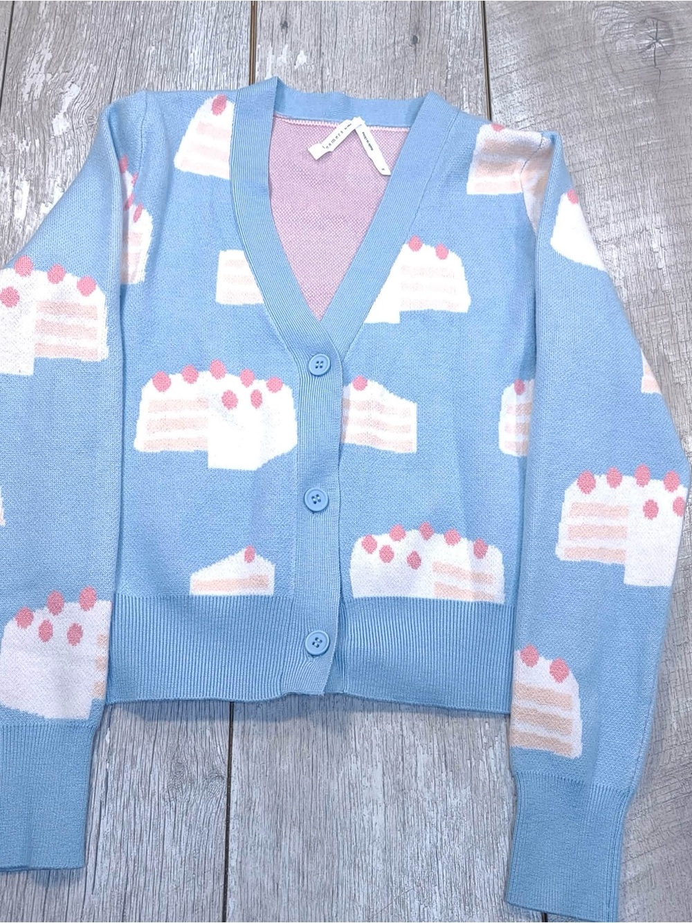 Dreamers Blue Cake-Print V-Neck Cardigan Sweater
